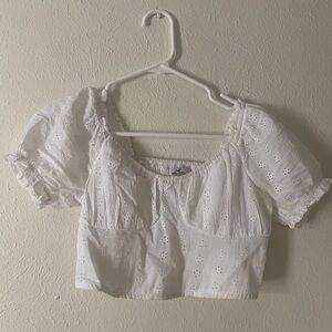 Hollister White Eyelet Blouse with Puff Sleeves